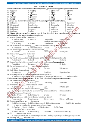 Bài tập Tiếng Anh cho học sinh Lớp 10 - Unit 2 School talks - Đỗ Bình